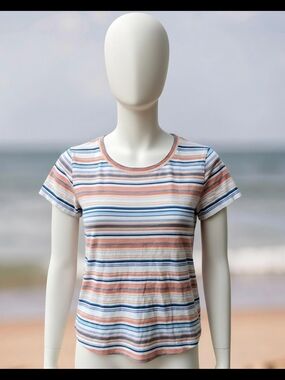 Talbots Striped Tee in Peach, Blue & White